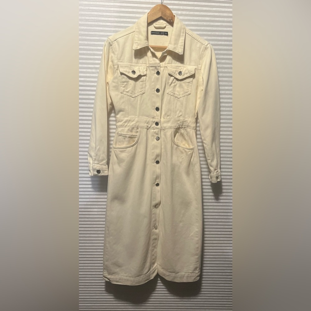 Karen Millen Women’s Denim Long Sleeve Midi Dress Collared Button Down Size 6